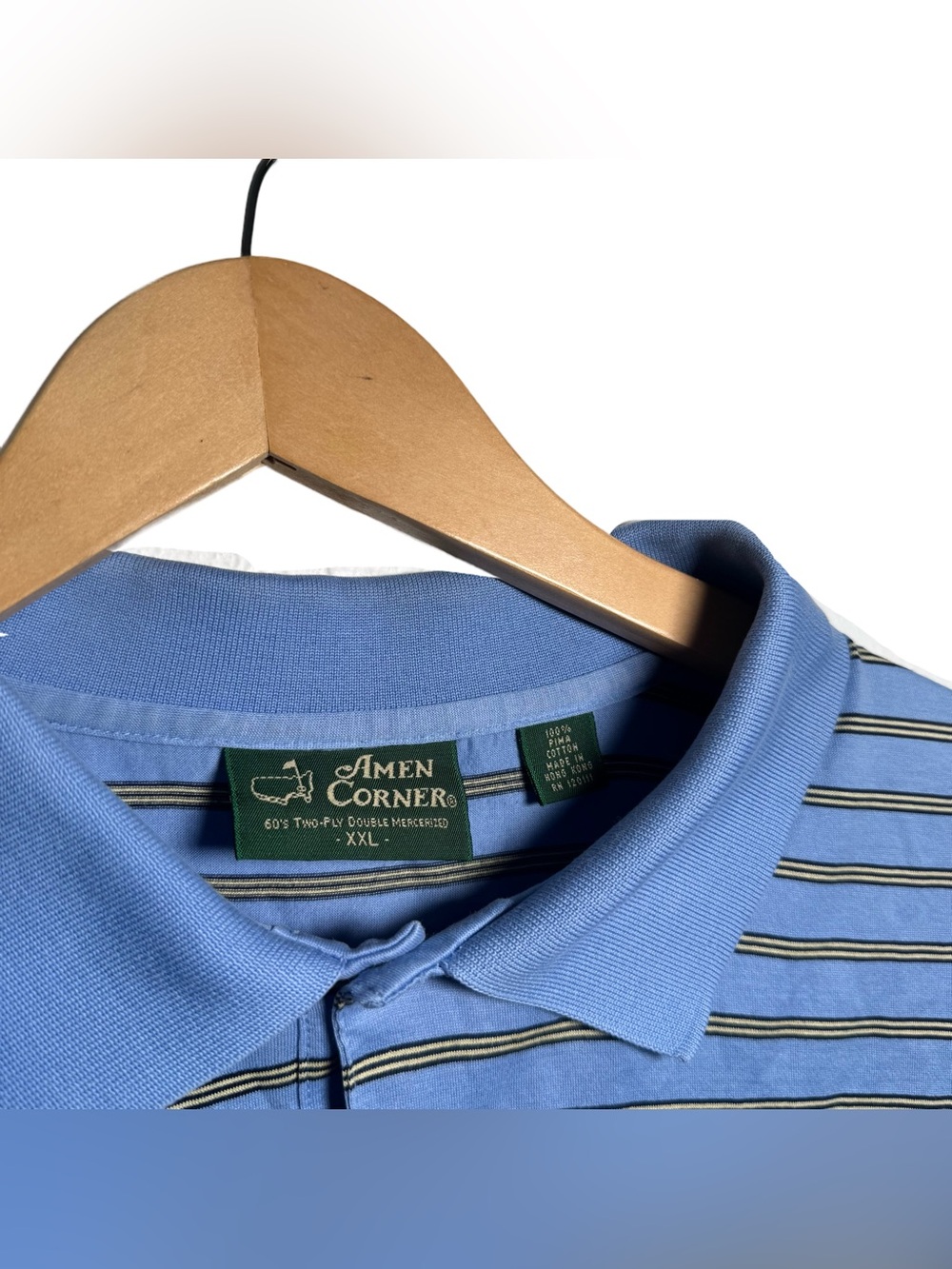 Amen Corner Masters Polo Men's XXL Shirt Blue Stripe 100% Pima Cotton Golf Polo - Picture 7 of 7